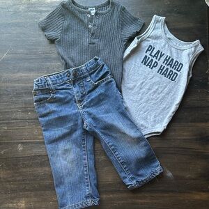 Kitestrings by Hartstrings Blue Denim Jeans Baby Outfit, 18 months